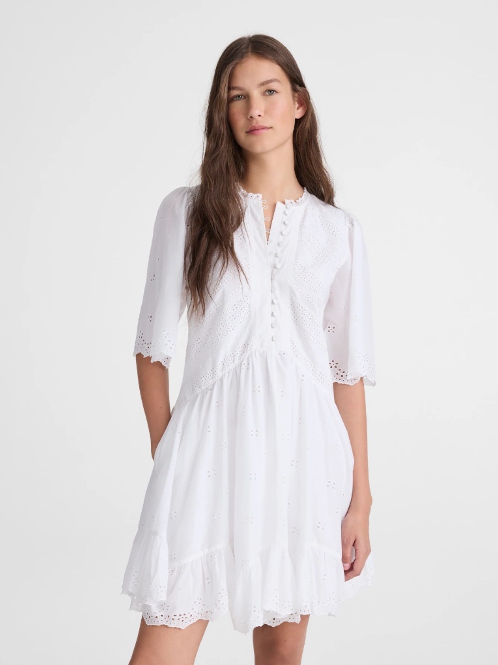 Madewell Eyelet Flutter Sleeve Mini Dress in Cotton